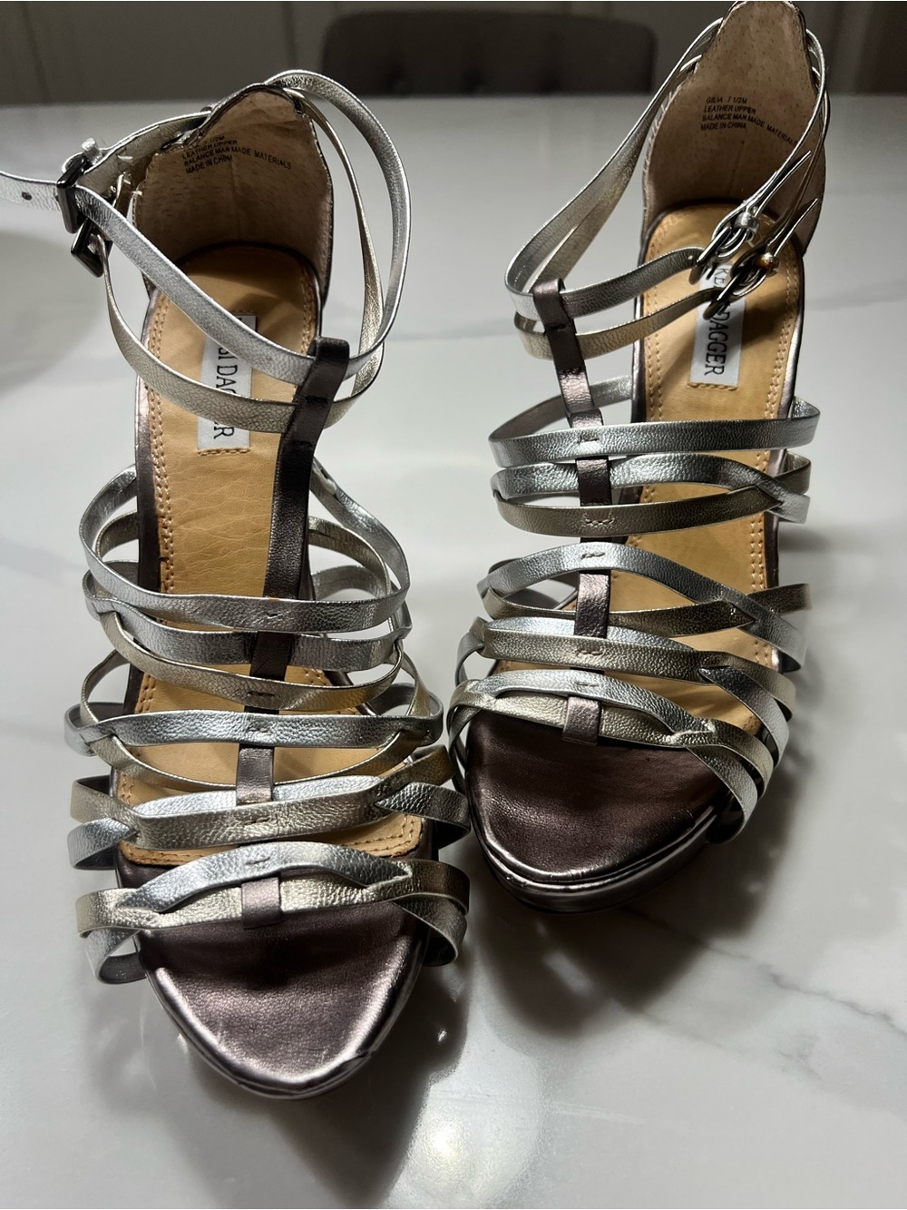 Kelsi Dagger Metallic Silver Strappy High Heel Sandals - Women's. Size 7.5 - Picture 6 of 7